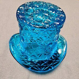 Fenton Daisy & Button Blue Glass Toothpick Holder Top Hat